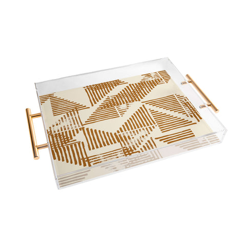 Becky Bailey Stripe Triangle Block Print Geometric Pattern in Orange Acrylic Tray