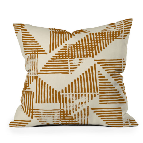 Becky Bailey Stripe Triangle Block Print Geometric Pattern in Orange Outdoor Throw Pillow