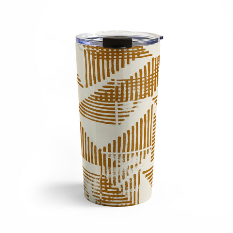 Becky Bailey Stripe Triangle Block Print Geometric Pattern in Orange Travel Mug