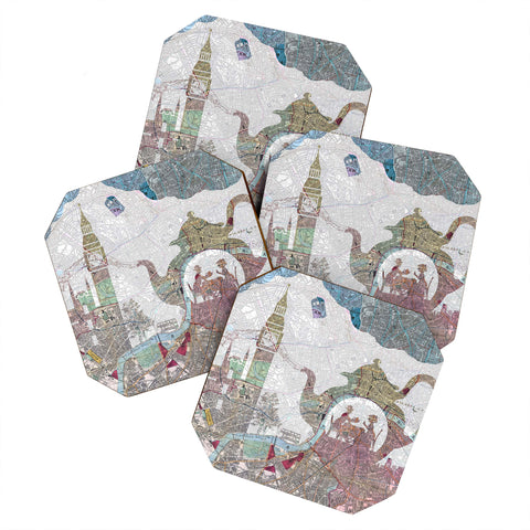 Belle13 4 O Clock Tea London Map Coaster Set