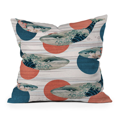 Belle13 Blue Whale Polka Outdoor Throw Pillow