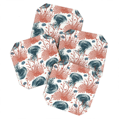Belle13 Coral And Jellyfish Coaster Set
