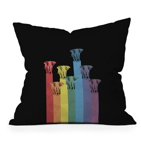Belle13 Elephants On Rainbow Outdoor Throw Pillow