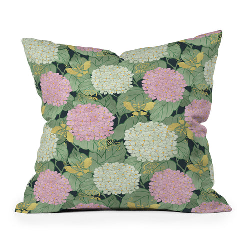 Belle13 Hydrangea And Butterflies Outdoor Throw Pillow