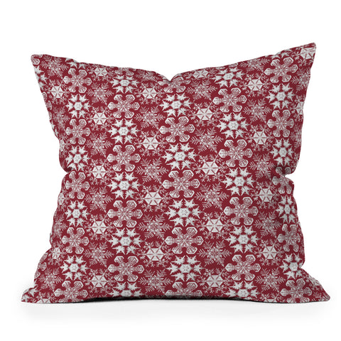 Belle13 Lots of Snowflakes on Red Outdoor Throw Pillow