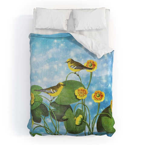 Belle13 Love Chirp on Water Lilies Duvet Cover