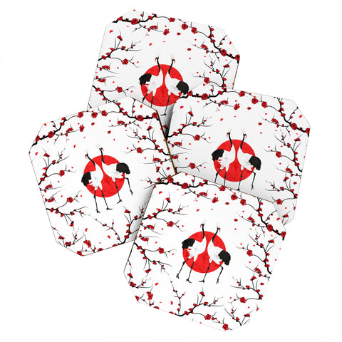 Belle13 Love Dance Of Japanese Cranes Coaster Set