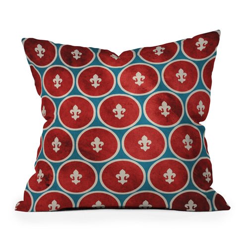 Belle13 Polka Dots Fleur De Lis Outdoor Throw Pillow