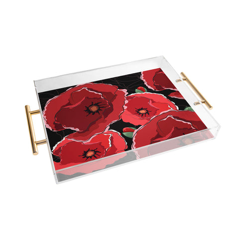 Belle13 Red Poppies On Black Acrylic Tray