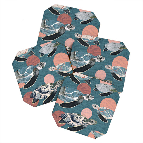 Belle13 Sea Turtle Polka Coaster Set