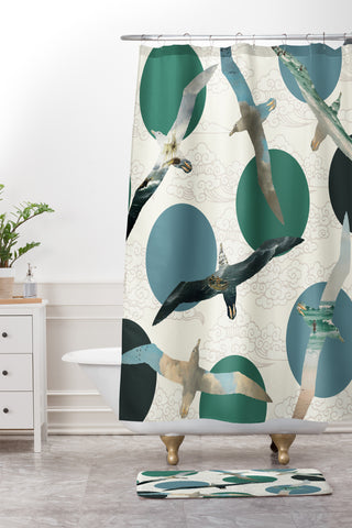 Belle13 Seagull Polka Shower Curtain And Mat