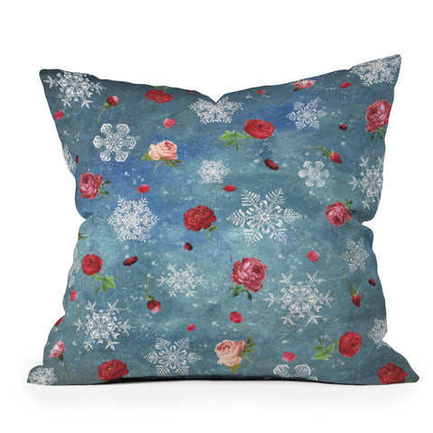 Belle13 Snow and Roses Outdoor Throw Pillow
