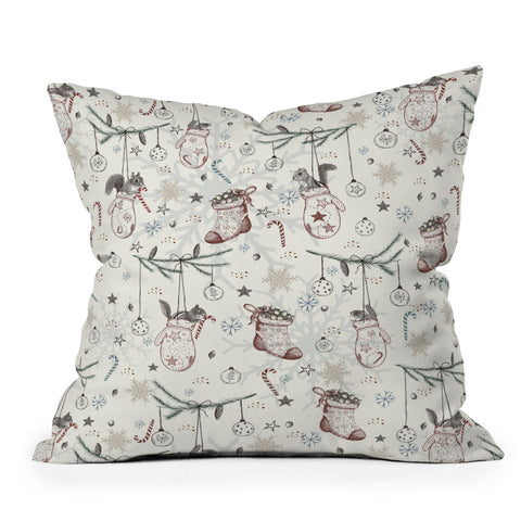 Belle13 Squirrel Heavenly Christmas Outdoor Throw Pillow