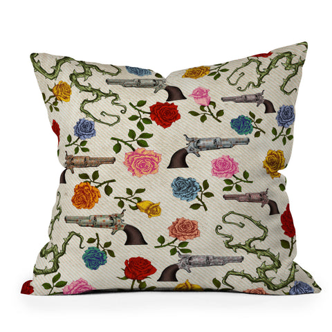 Belle13 Sweet Guns And Roses Outdoor Throw Pillow