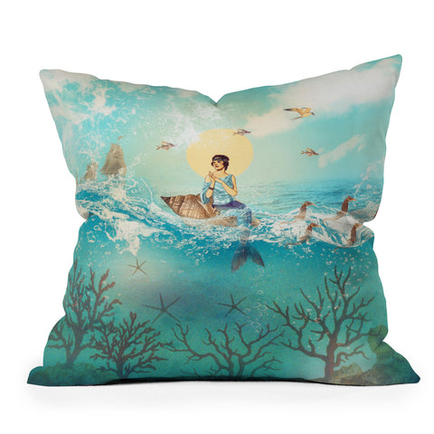 Belle13 The Queen Mermaid Outdoor Throw Pillow