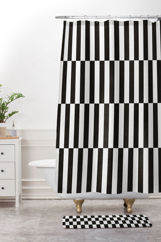 Bianca Green Black And White Order Shower Curtain And Mat