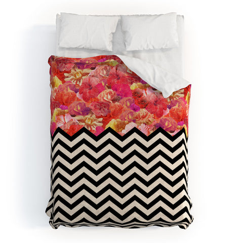 Bianca Green Chevron Flora 1 Duvet Cover