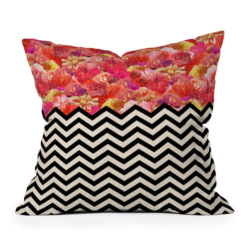 Bianca Green Chevron Flora 1 Outdoor Throw Pillow
