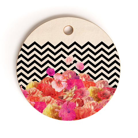 Bianca Green Chevron Flora 2 Cutting Board Round