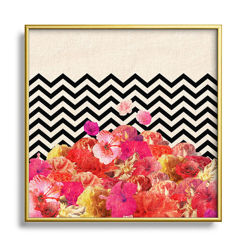 Bianca Green Chevron Flora 2 Square Metal Framed Art Print