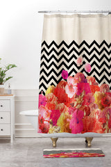 Bianca Green Chevron Flora 2 Shower Curtain And Mat