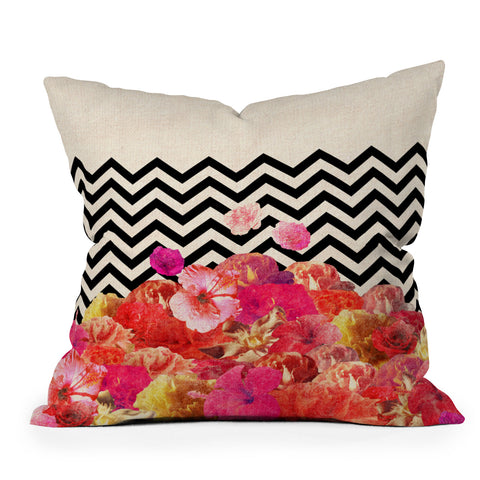 Bianca Green Chevron Flora 2 Outdoor Throw Pillow