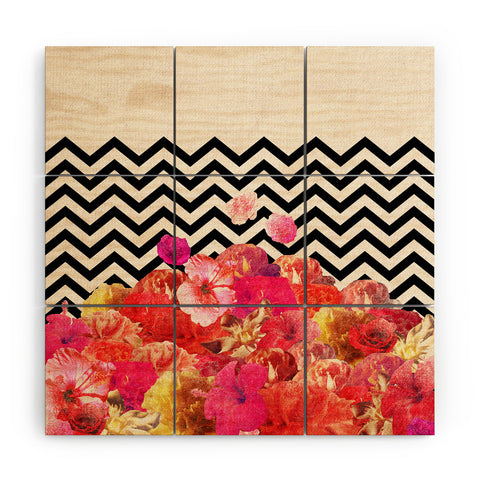 Bianca Green Chevron Flora 2 Wood Wall Mural