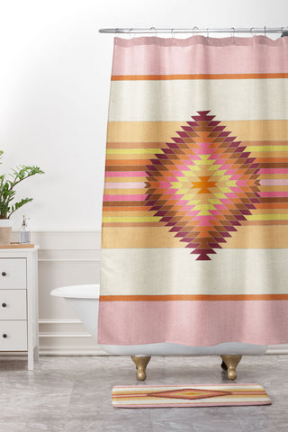 Bianca Green Fiesta Rose Shower Curtain And Mat