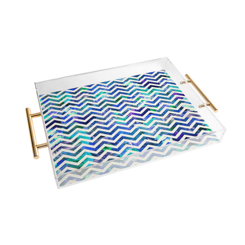 Bianca Green Floral Chevron Aqua Acrylic Tray