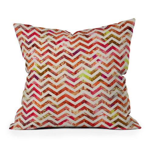 Bianca Green Floral Chevron Pink Outdoor Throw Pillow