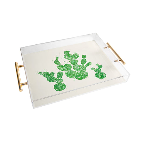 Bianca Green Linocut Cacti 1 Family Acrylic Tray