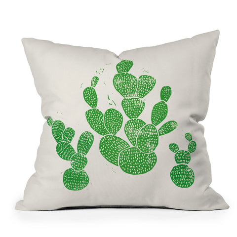 Bianca Green Linocut Cacti 1 Family Outdoor Throw Pillow