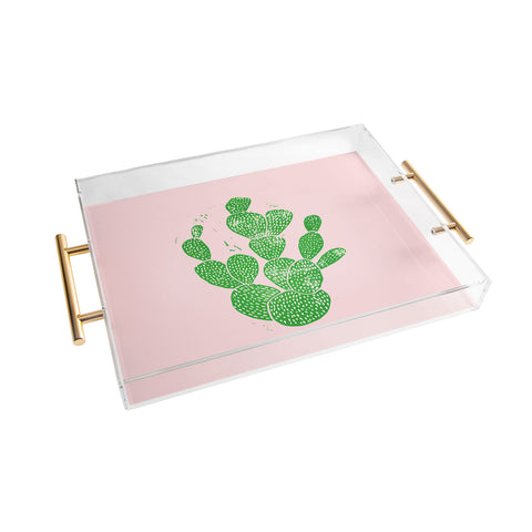 Bianca Green Linocut Cacti 1 Acrylic Tray