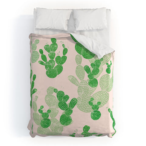 Bianca Green Linocut Cacti 1 Pattern Duvet Cover