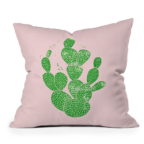 Bianca Green Linocut Cacti 1 Outdoor Throw Pillow