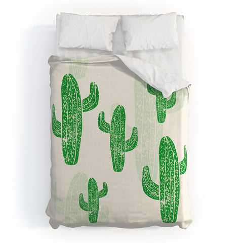 Bianca Green Linocut Cacti 2 Duvet Cover