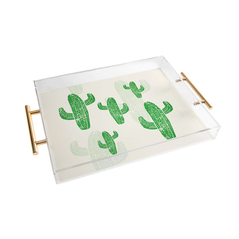 Bianca Green Linocut Cacti 2 Acrylic Tray