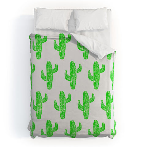 Bianca Green Linocut Cacti Green Duvet Cover