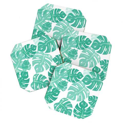 Bianca Green Linocut Monstera Coaster Set