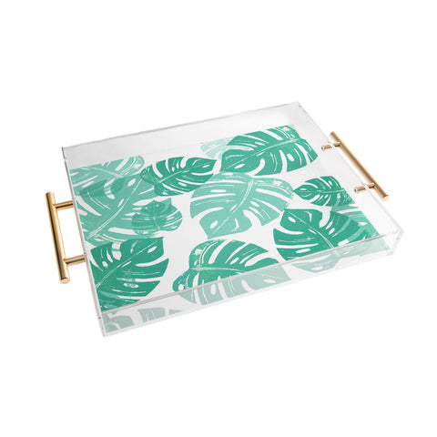 Bianca Green Linocut Monstera Acrylic Tray
