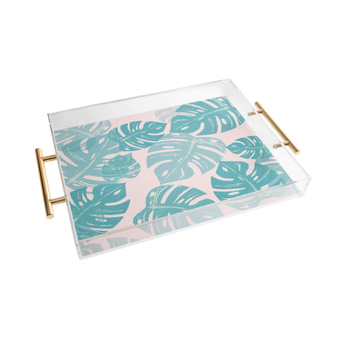 Bianca Green Linocut Monstera Pastel Acrylic Tray