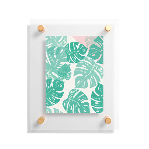 Bianca Green Linocut Monstera Rosy Floating Acrylic Print