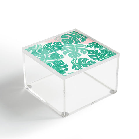 Bianca Green Linocut Monstera Rosy Acrylic Box
