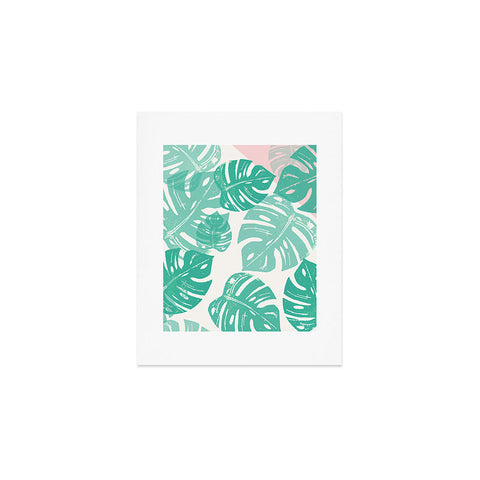 Bianca Green Linocut Monstera Rosy Art Print