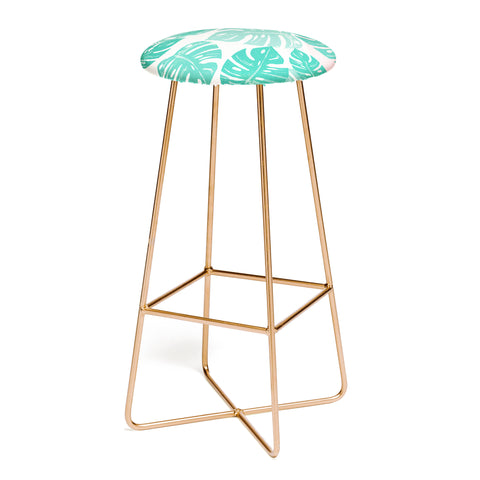 Bianca Green Linocut Monstera Rosy Bar Stool