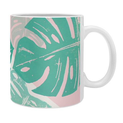 Bianca Green Linocut Monstera Rosy Coffee Mug