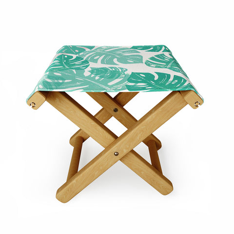 Bianca Green Linocut Monstera Rosy Folding Stool