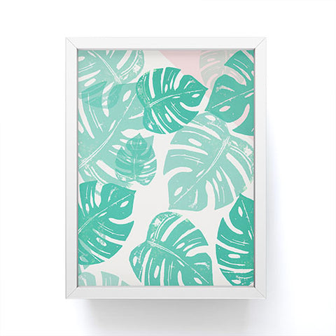 Bianca Green Linocut Monstera Rosy Framed Mini Art Print