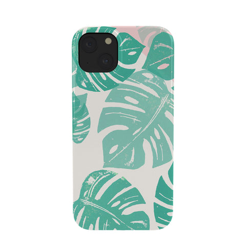 Bianca Green Linocut Monstera Rosy Phone Case