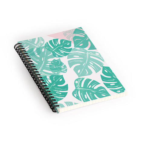 Bianca Green Linocut Monstera Rosy Spiral Notebook
